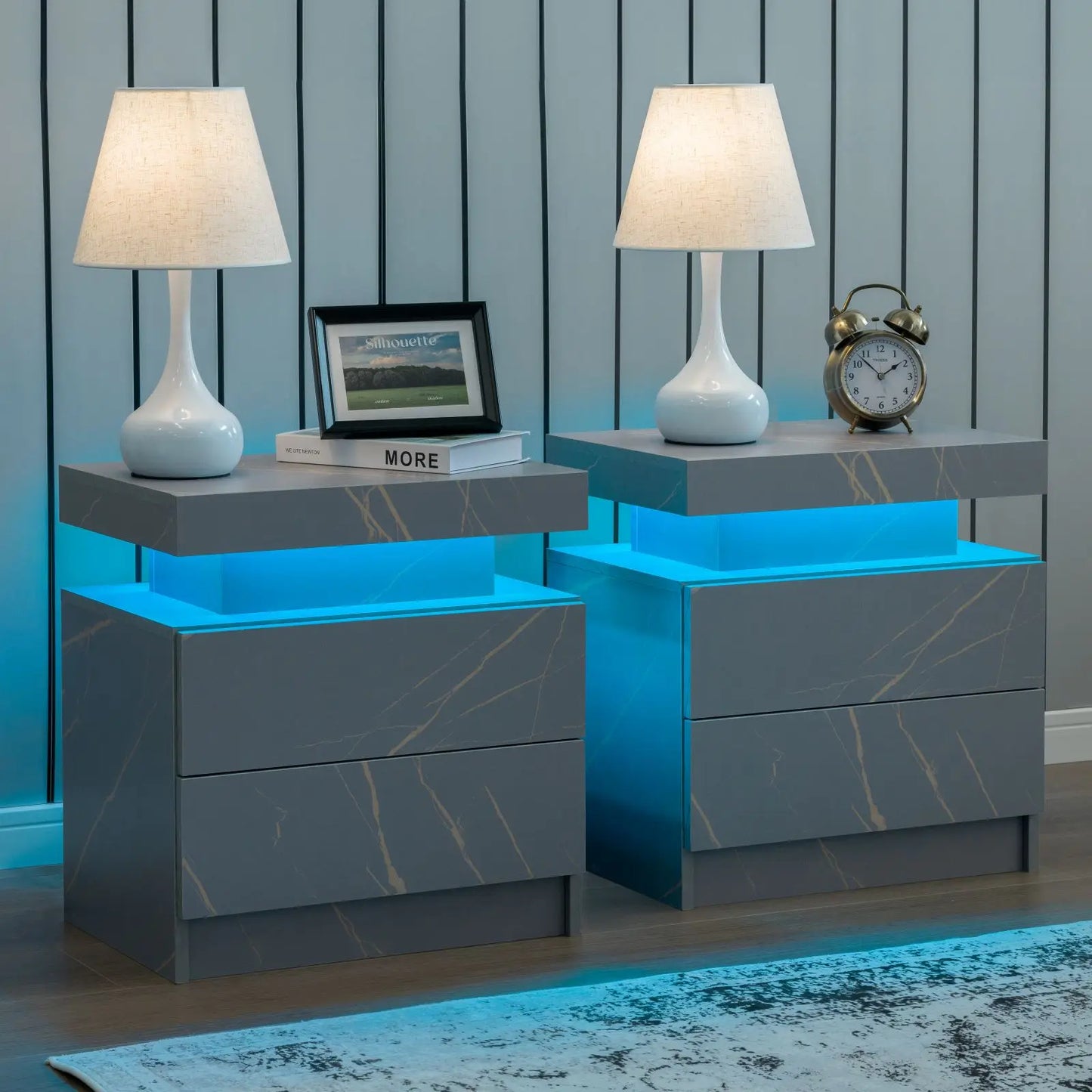 Cubehom Nightstand Set of 2 LED Nightstand with 2 Drawers,Night Stand  with LED Light,Bedside Table with Drawers for Bedroom