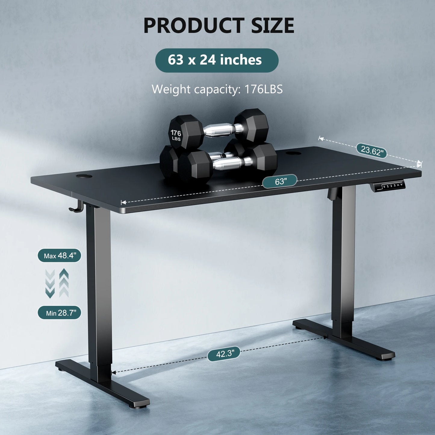 JHK 63x24 Inch Electric Standing Desk Ergonomic Height Adjustable Stand Up Sit Stand Computer Workstation Work Table For Office