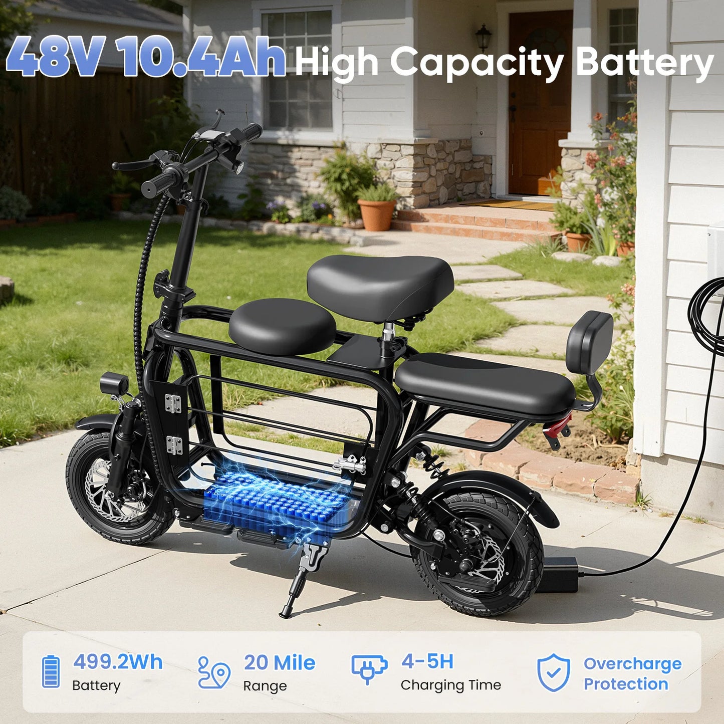 Eilleo Spacewalk 48V Electric Scooter for Adults with Large Pet Basket 750W Motor,18.75MPH Foldable Commuter E-Scooter with Seat
