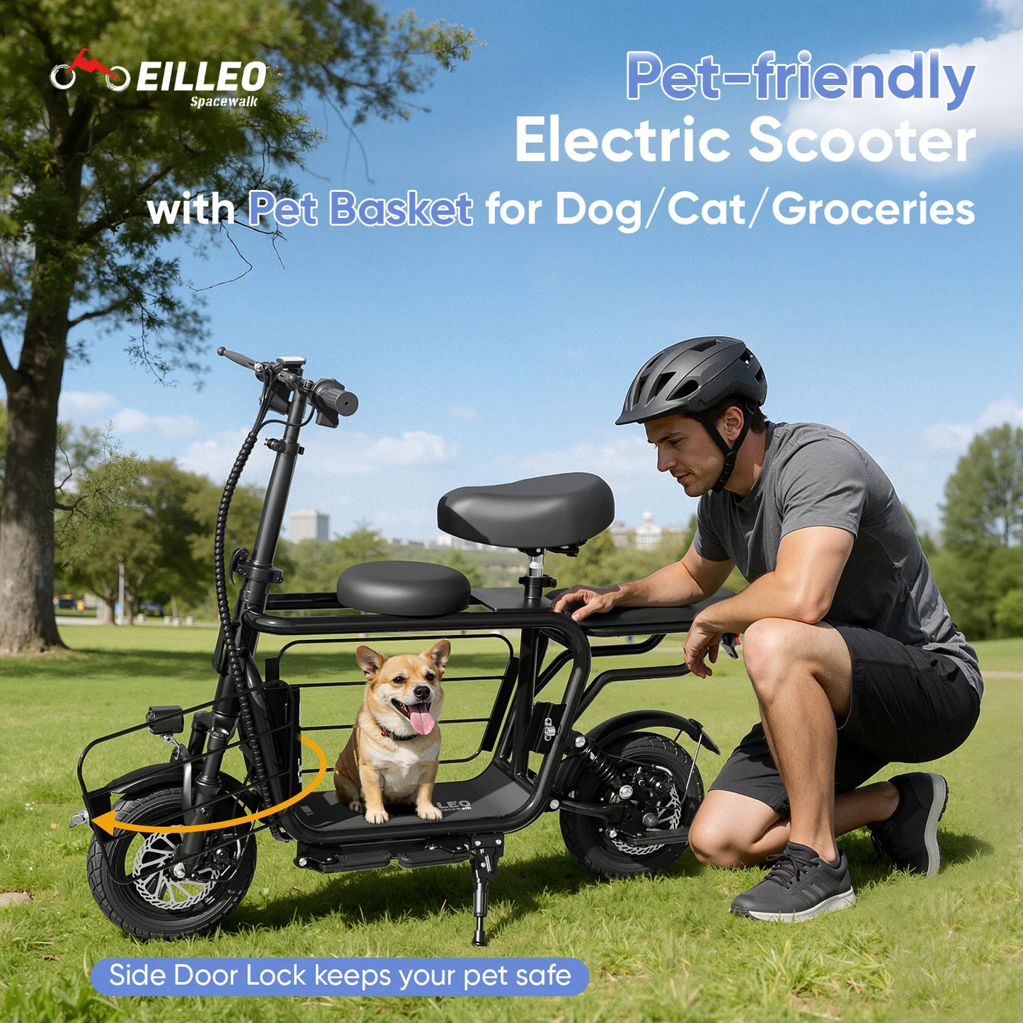 Eilleo Spacewalk 48V Electric Scooter for Adults with Large Pet Basket 750W Motor,18.75MPH Foldable Commuter E-Scooter with Seat