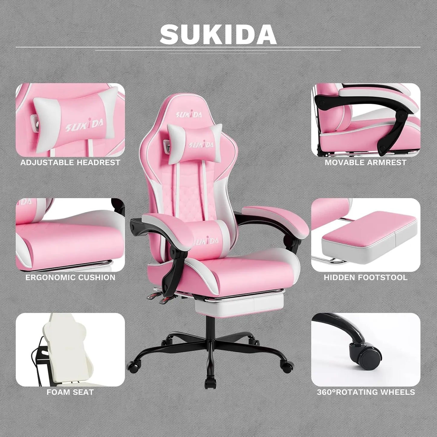 Ergonomic Video Gamer Chairs Gaming Computer Chairs Gamer Chairs for Adults Massage Lumbar Support Swivel Height, Customized