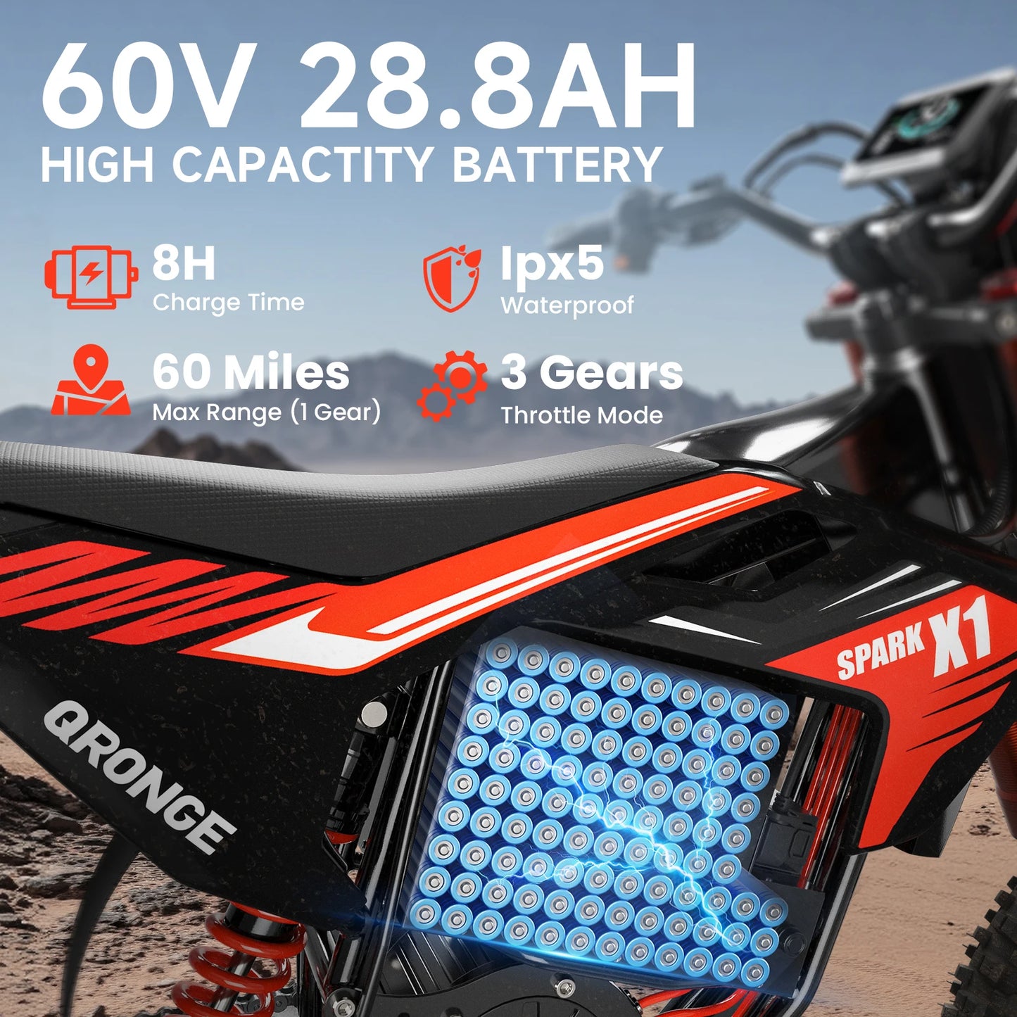Electric Dirt Bike for Adults Teens 4500W Peak 60V 28.8Ah Battery Up to 60 Miles 50MPH Electric Motorcycle 14"/12" Fat Tire Mountain Off-Road E-Bike
