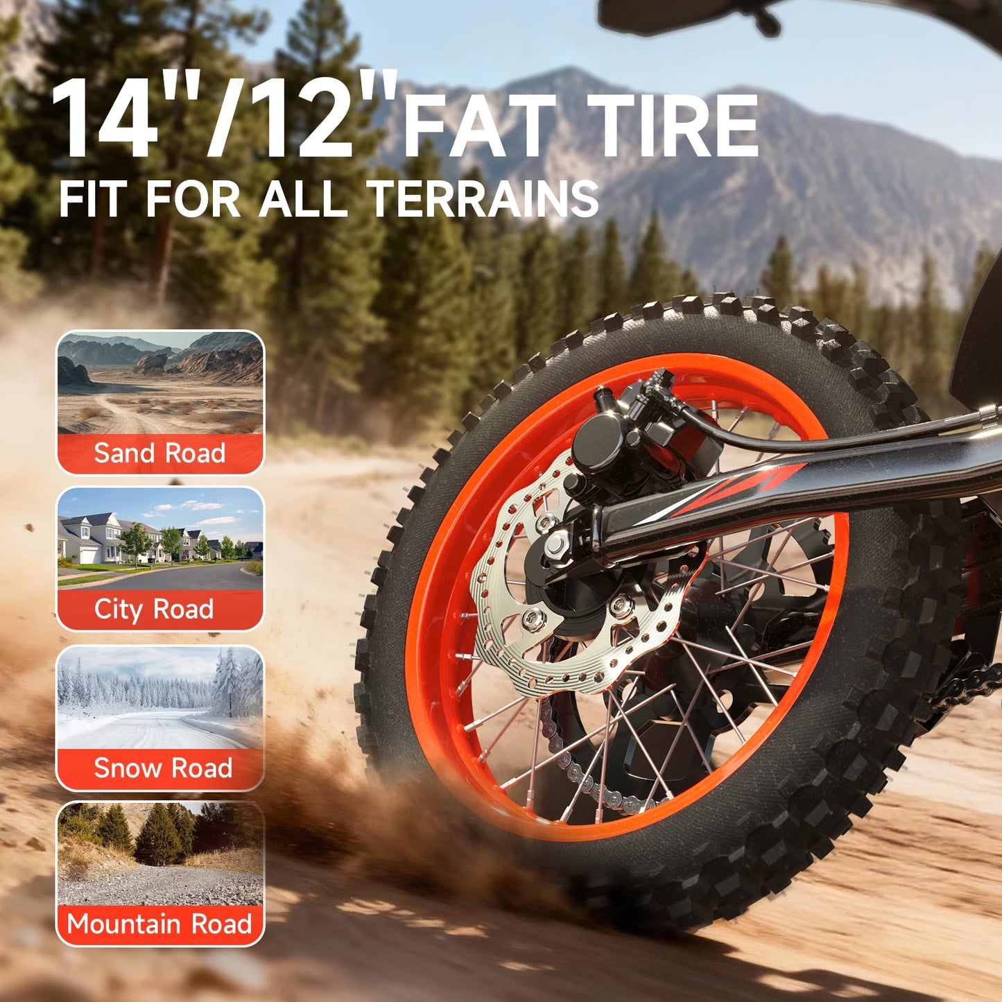 Electric Dirt Bike for Adults Teens 4500W Peak 60V 28.8Ah Battery Up to 60 Miles 50MPH Electric Motorcycle 14"/12" Fat Tire Mountain Off-Road E-Bike