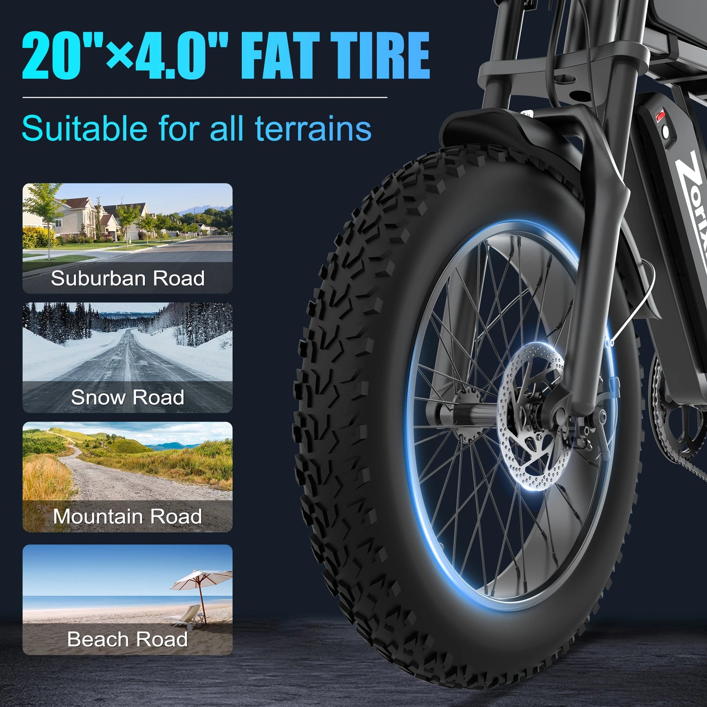 ZorixBike Z6 Adult Ebike 1500W Motor 48V20Ah Lithium Battery High-Tensile Steel Frame Full-Color LED Display 7-Speed Gears