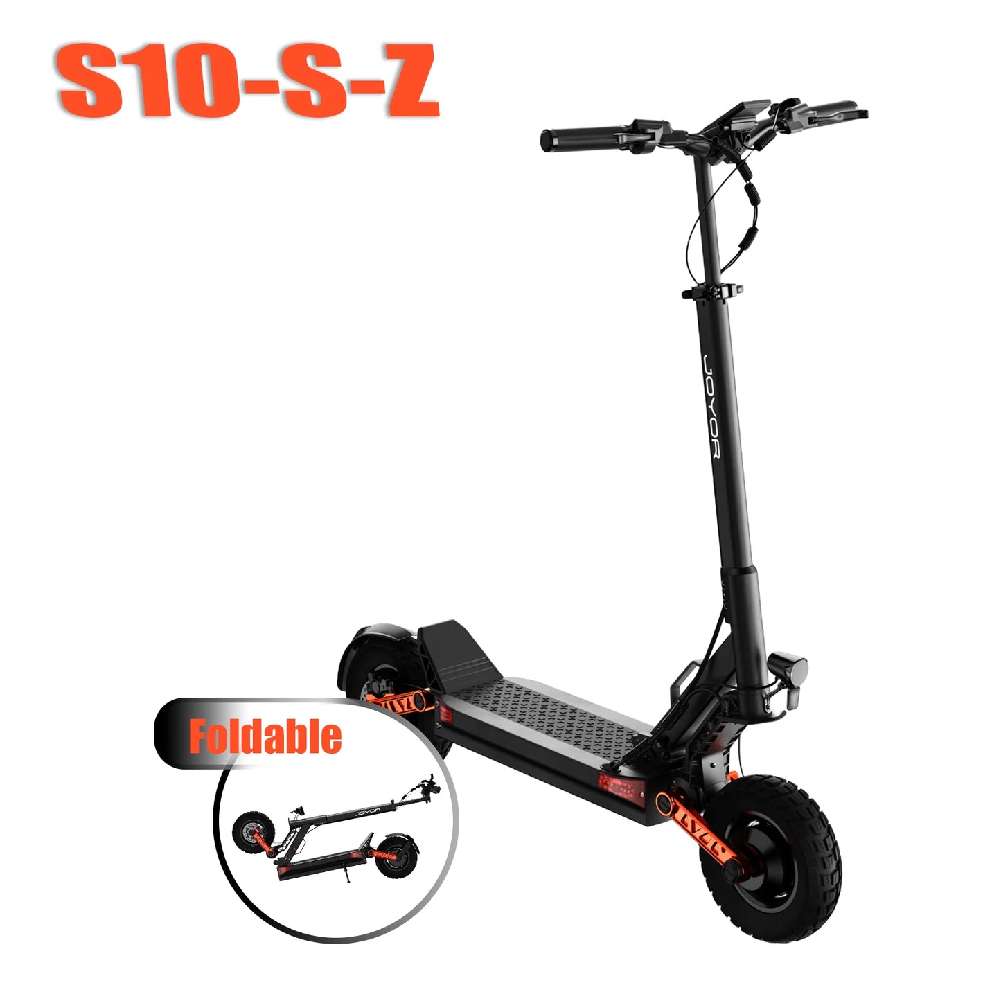 JOYOR Dual Motors S10-S-Z Electric Scooter 2400W Peak 60V18Ah Battery 18650 Battery Cell 45 Miles Range 37 MPH 10" OffRoad Tires Dual Elastomer Suspension Hydraulic Disc Brakes Aluminum Alloy Frame Wide Footrest Easy Storage