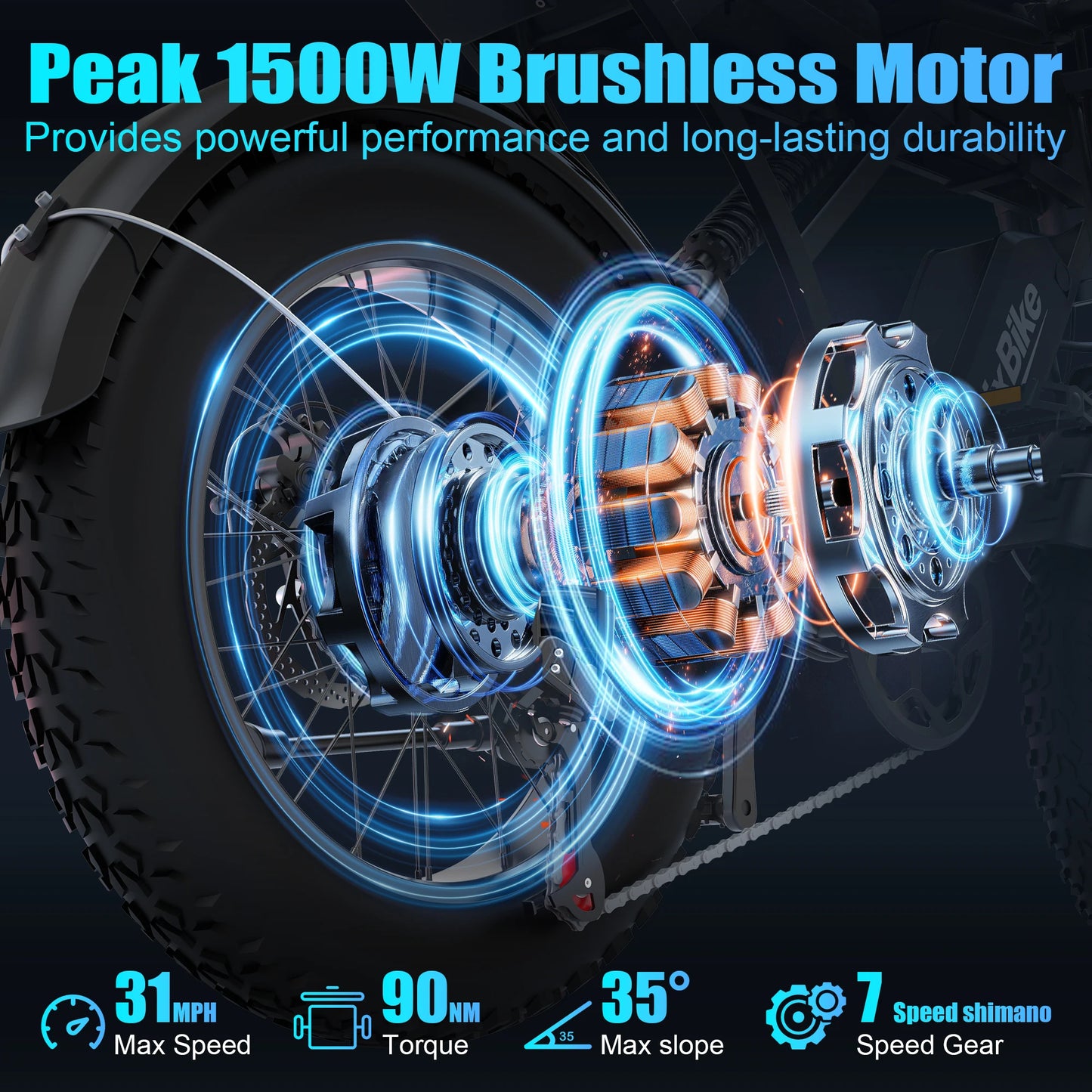 ZorixBike Z6 Adult Ebike 1500W Motor 48V20Ah Lithium Battery High-Tensile Steel Frame Full-Color LED Display 7-Speed Gears