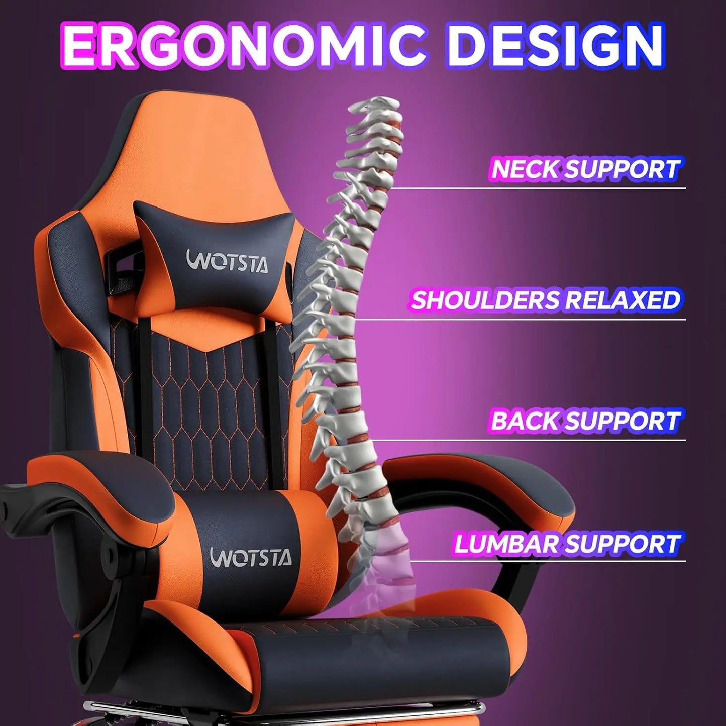 Gaming Chair with Footrest, High Back Gaming Chairs PVC Leather Ergonomic Gamer Chair with Adjustable Headrest, Customized