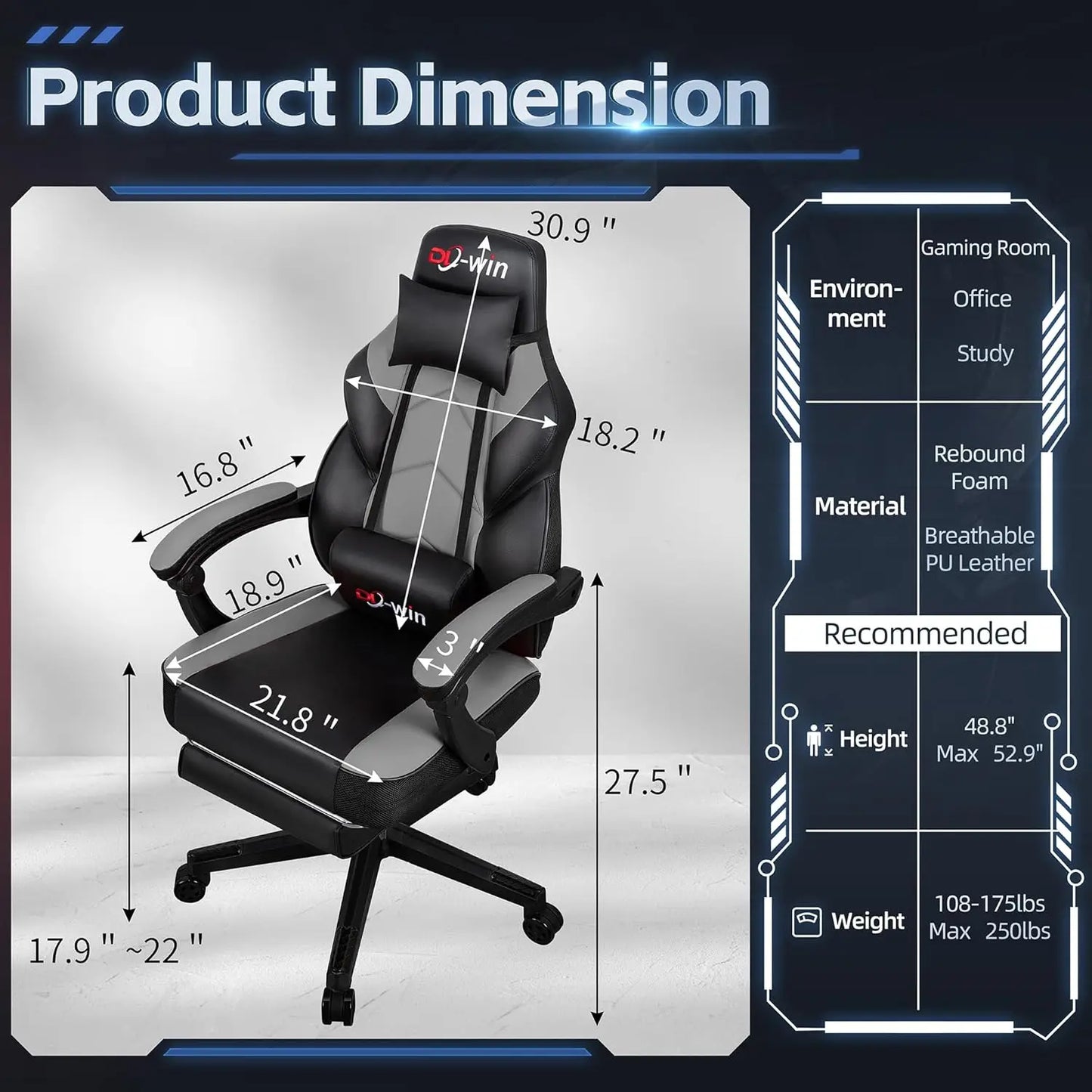 Gaming Chairs for Adults, Computer Chair with Footrest and High Back, Big and Tall Gamer Chair's with Massage, Customized