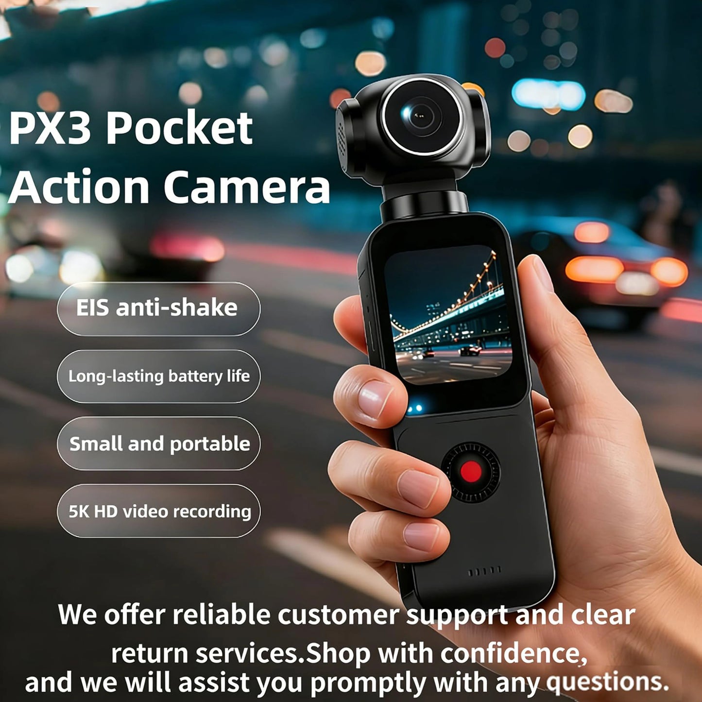 5K HD Handheld Camera 270° Rotation Lens Touchscreen Action Camera Anti-shake Autofocus Vlogging Camcorder for Travel Blogging