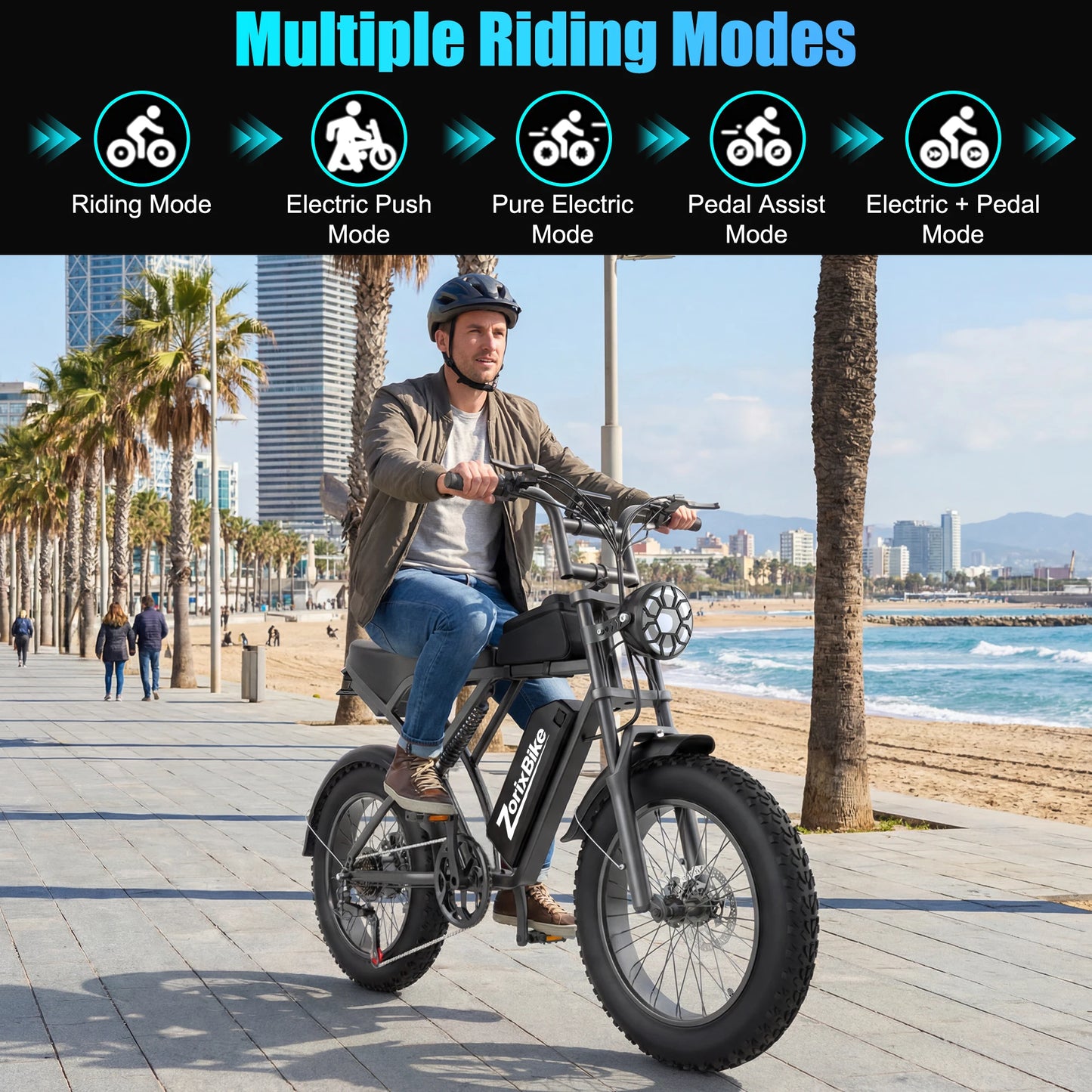 ZorixBike Z6 Adult Ebike 1500W Motor 48V20Ah Lithium Battery High-Tensile Steel Frame Full-Color LED Display 7-Speed Gears