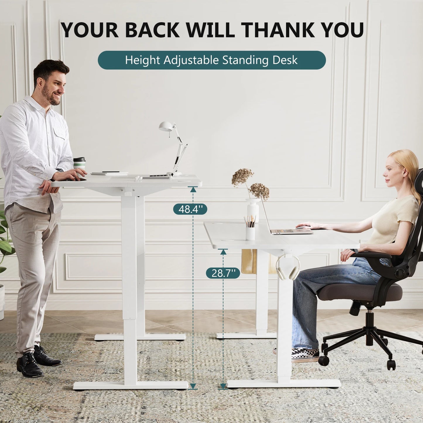 JHK 63x24 Inch Electric Standing Desk Ergonomic Height Adjustable Stand Up Sit Stand Computer Workstation Work Table For Office