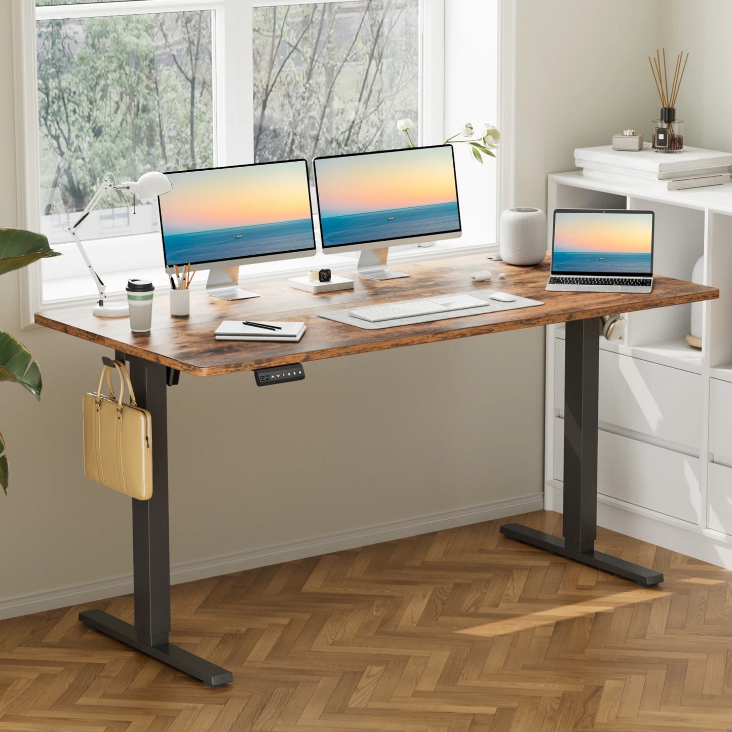 JHK 63x24 Inch Electric Standing Desk Ergonomic Height Adjustable Stand Up Sit Stand Computer Workstation Work Table For Office