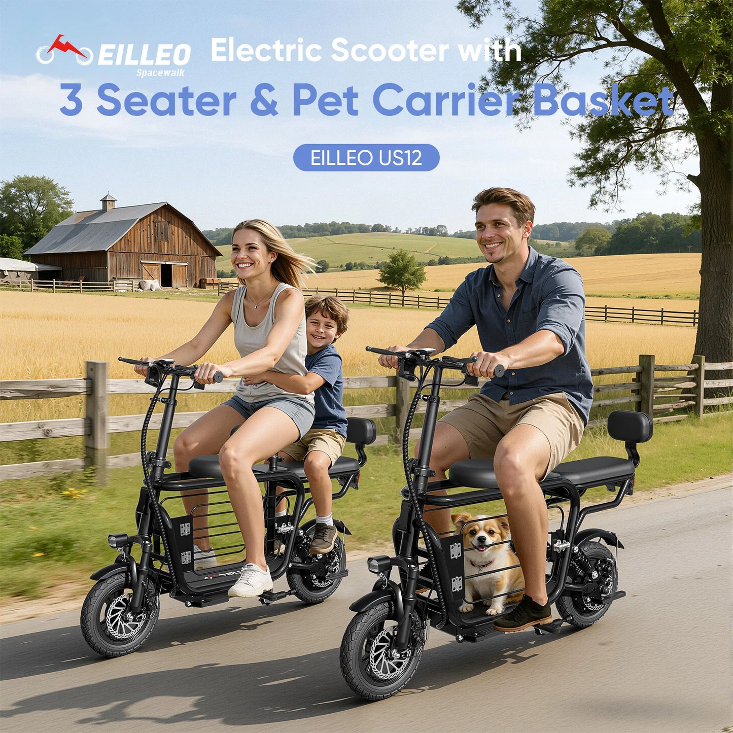 Eilleo Spacewalk 48V Electric Scooter for Adults with Large Pet Basket 750W Motor,18.75MPH Foldable Commuter E-Scooter with Seat