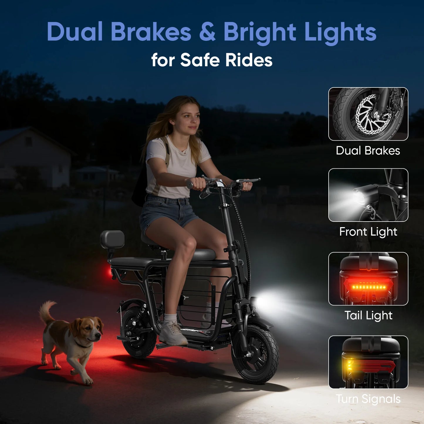 Eilleo Spacewalk 48V Electric Scooter for Adults with Large Pet Basket 750W Motor,18.75MPH Foldable Commuter E-Scooter with Seat