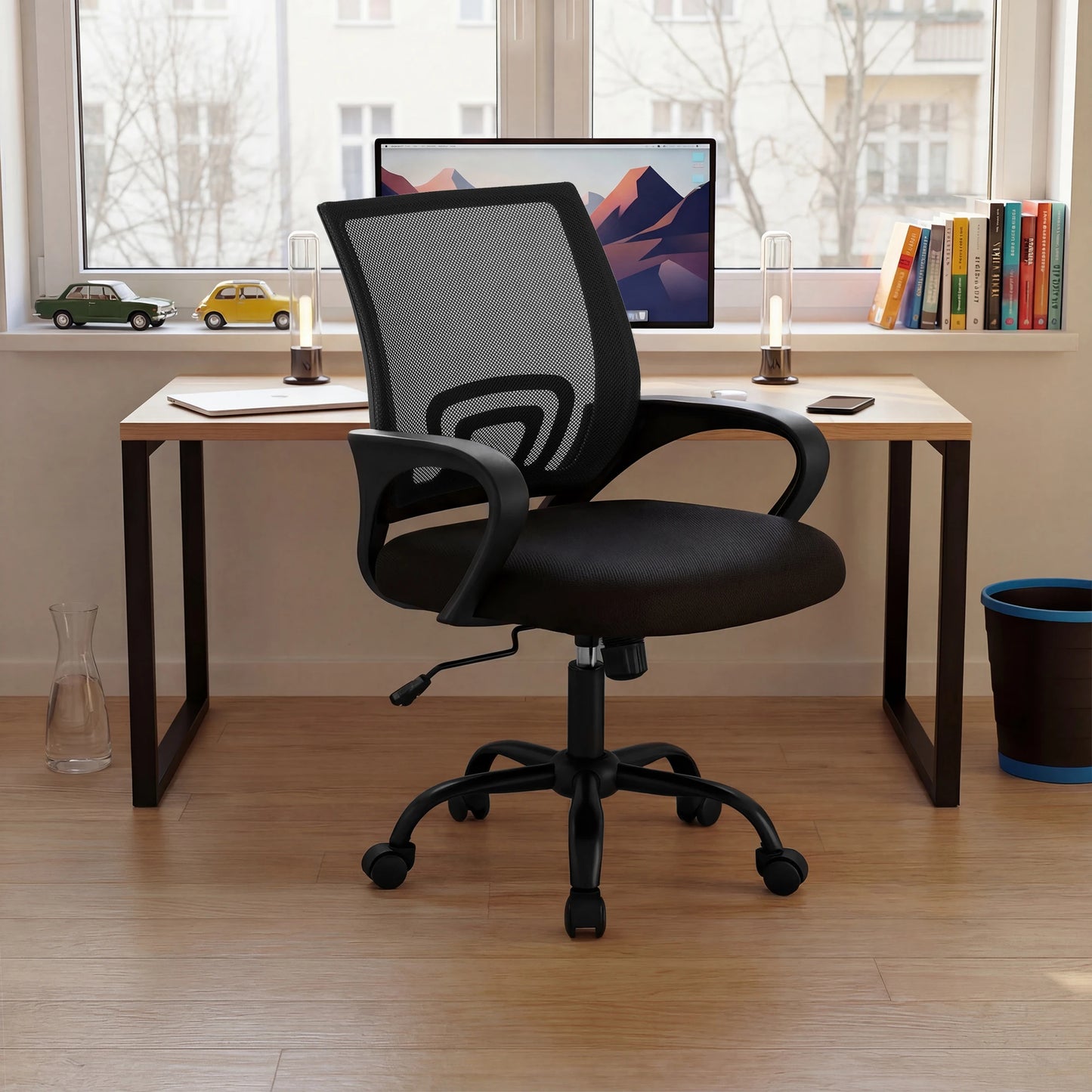 JHK Ergonomic Office Desk Gaming Chair Mid Back with Lumbar Support Rocking Mode Height Adjustable with Fixed Armrest For Office