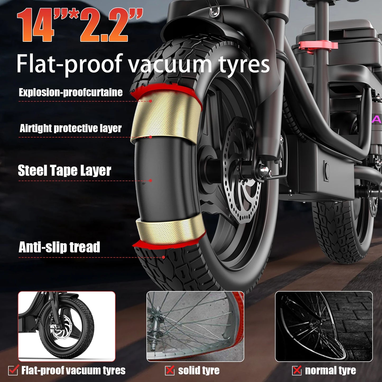 UPlee GQ8 Adult Electric Bike 500W Peak Motor 48V 15AH electric scooter 14 Inch fat tire Full Shock Foldable with trunk e bike
